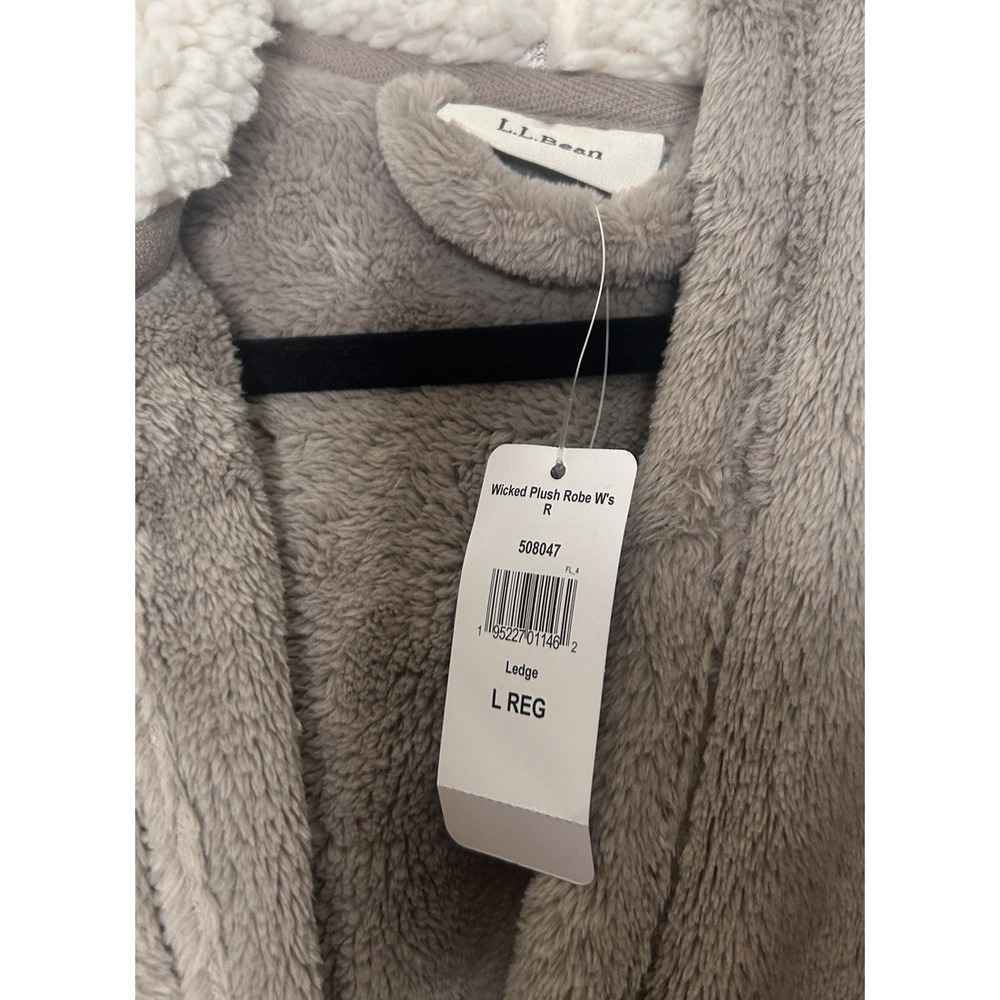 LL Bean Gray Hooded Fleece 50" Long WICKED PLUSH ROBE Women's Size Large New NWT - Picture 4 of 9